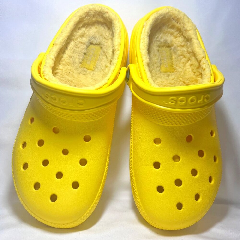 Crocs Slip On-#203591 Faux Fur Lined Clogs-Unisex-Bright Yellow-Size (M-6) (W-8)
